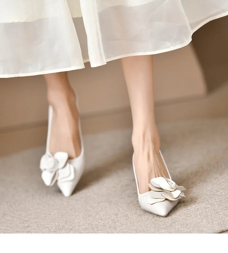 Sexy Luxury Women's Pumps Bow 2025New Fashion Pointed Toe Dress Women Shoes Flowers Party Single Shoes Women High Heels