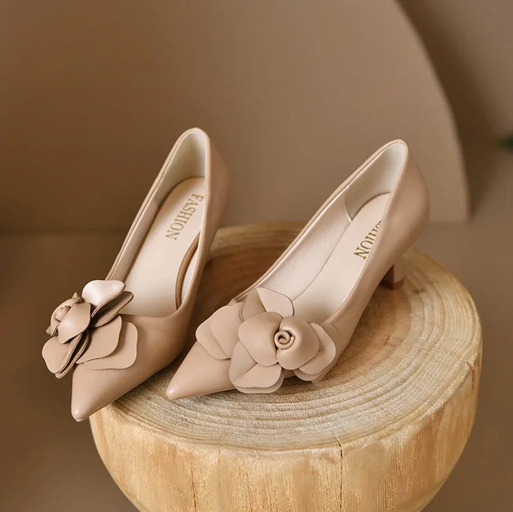 Sexy Luxury Women's Pumps Bow 2025New Fashion Pointed Toe Dress Women Shoes Flowers Party Single Shoes Women High Heels