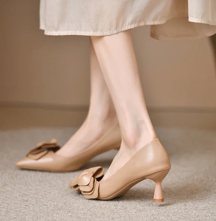 Sexy Luxury Women's Pumps Bow 2025New Fashion Pointed Toe Dress Women Shoes Flowers Party Single Shoes Women High Heels