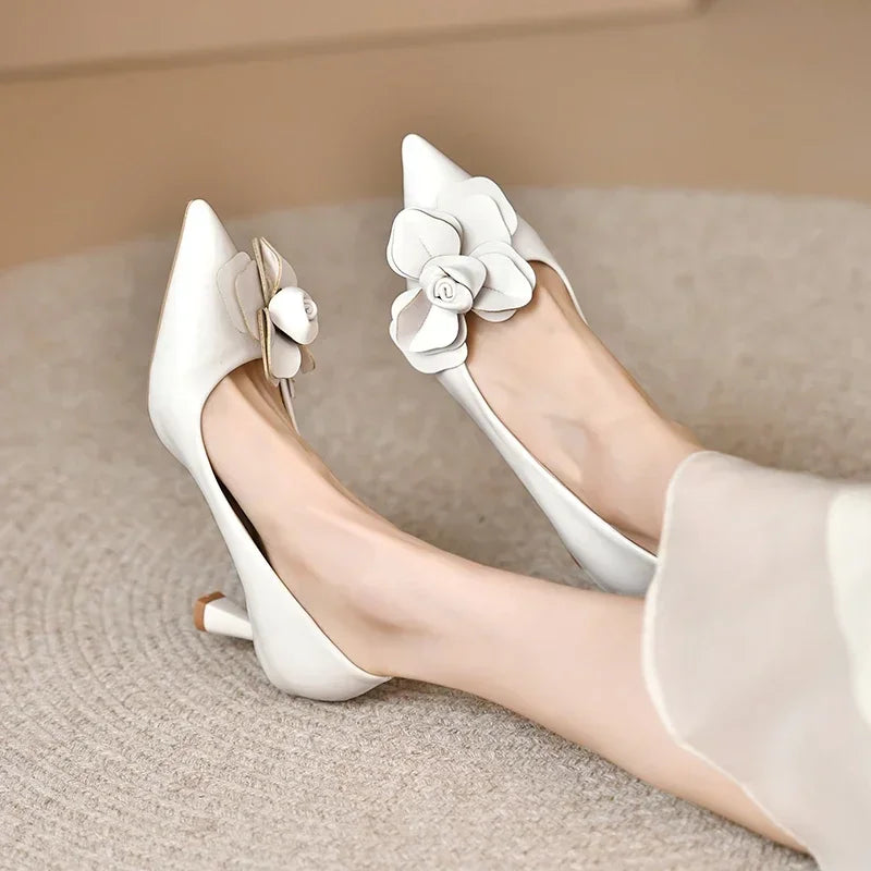 Sexy Luxury Women's Pumps Bow 2025New Fashion Pointed Toe Dress Women Shoes Flowers Party Single Shoes Women High Heels