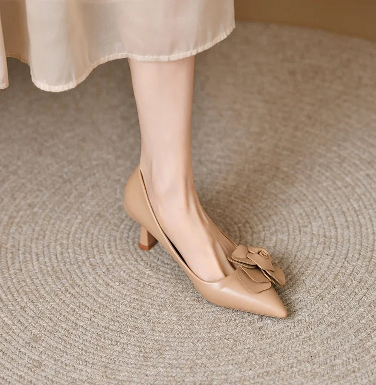 Sexy Luxury Women's Pumps Bow 2025New Fashion Pointed Toe Dress Women Shoes Flowers Party Single Shoes Women High Heels