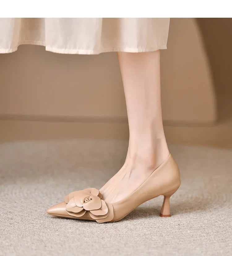 Sexy Luxury Women's Pumps Bow 2025New Fashion Pointed Toe Dress Women Shoes Flowers Party Single Shoes Women High Heels
