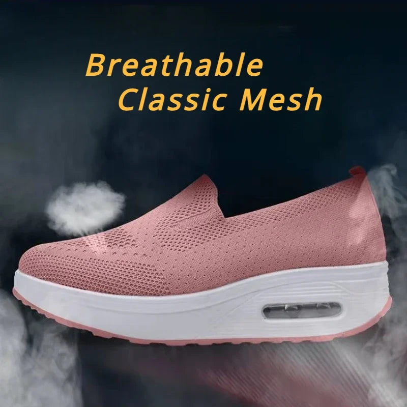 Increase Women Shoes Wedges Platform Ladies Sneakers Air Cushion Mesh Up Stretch Sneakers Low-Top Running Shoes for Women