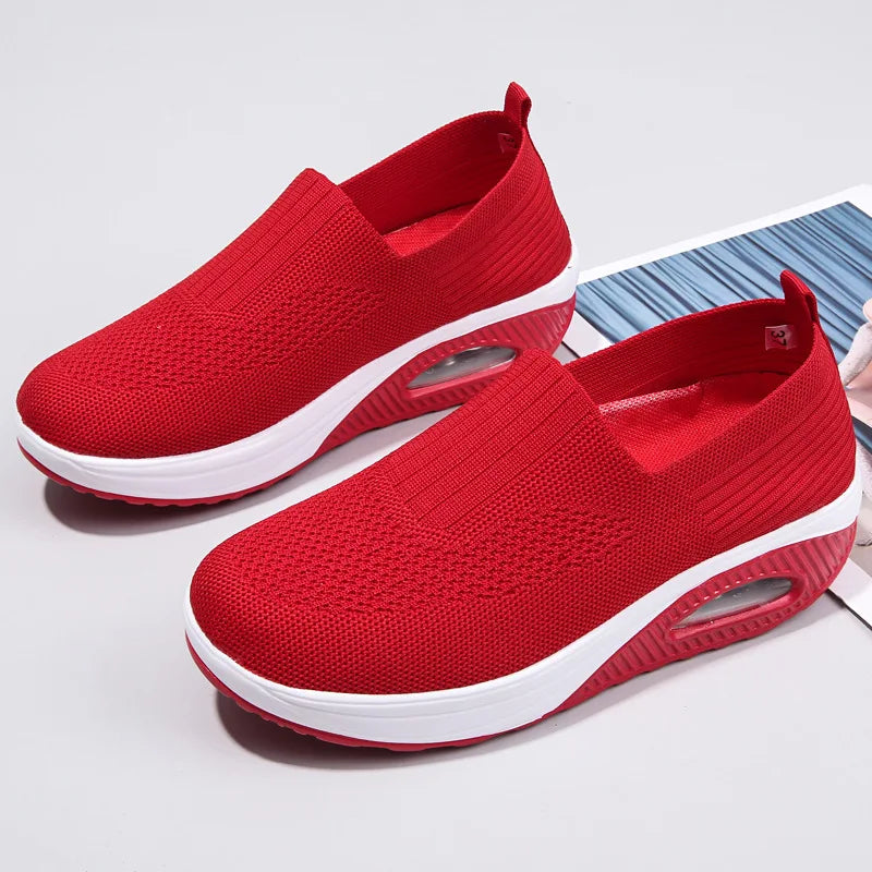 Increase Women Shoes Wedges Platform Ladies Sneakers Air Cushion Mesh Up Stretch Sneakers Low-Top Running Shoes for Women