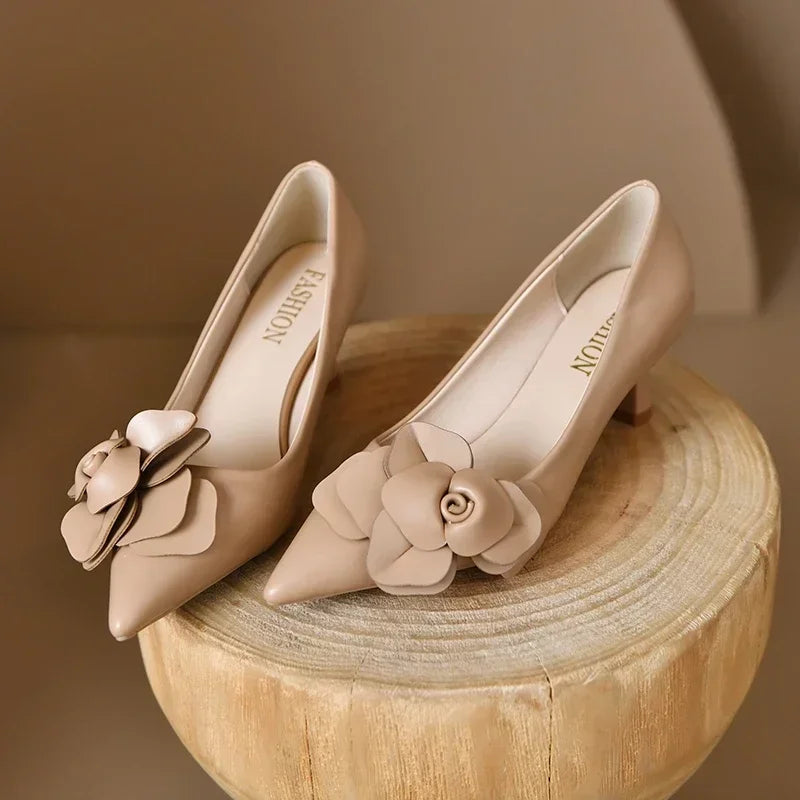 Sexy Luxury Women's Pumps Bow 2025New Fashion Pointed Toe Dress Women Shoes Flowers Party Single Shoes Women High Heels