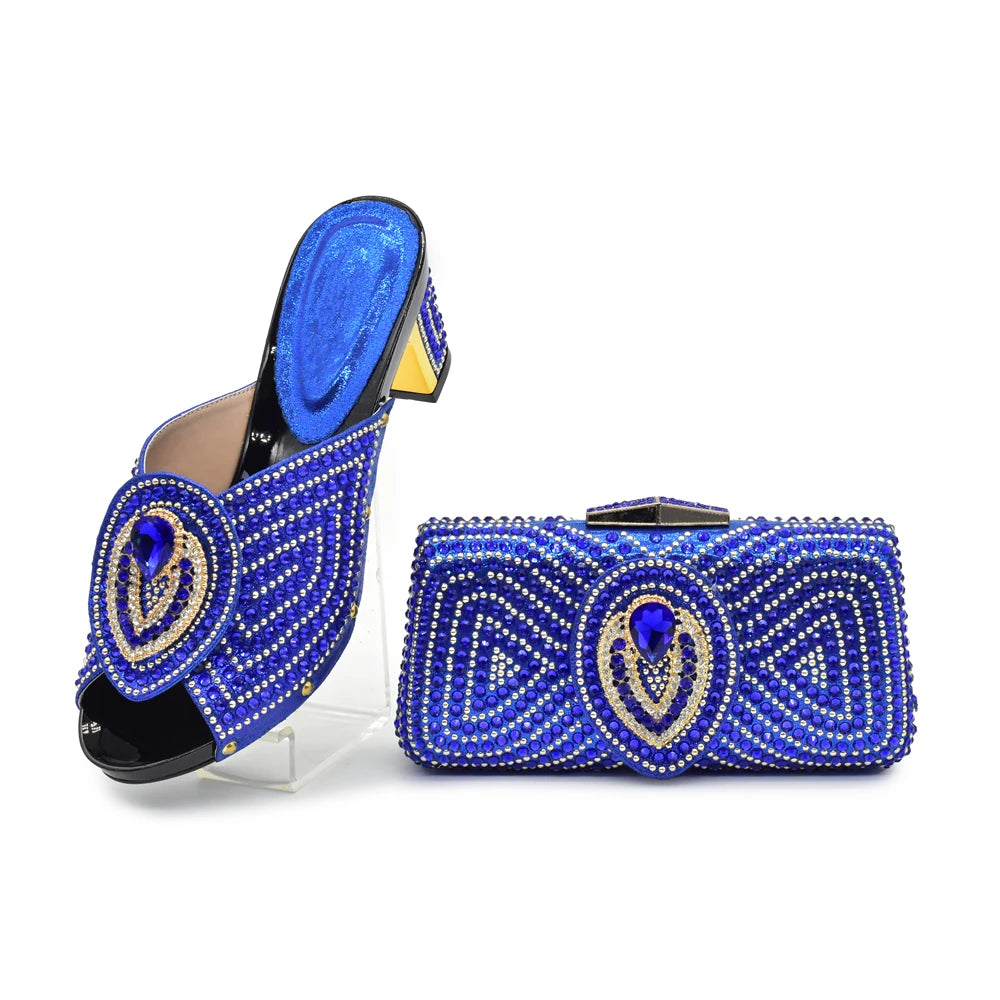 Italian Ladies Shoes and Bags To Match Set Decorated with Rhinestone Plus Size Shoes Women Heel Women Shoes and Bag Set In Italy