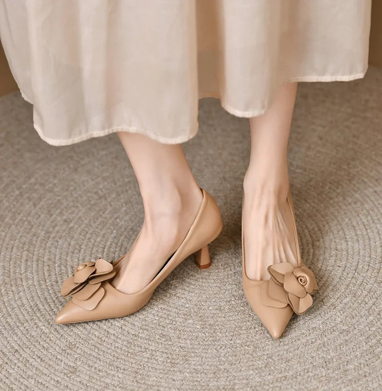 Sexy Luxury Women's Pumps Bow 2025New Fashion Pointed Toe Dress Women Shoes Flowers Party Single Shoes Women High Heels