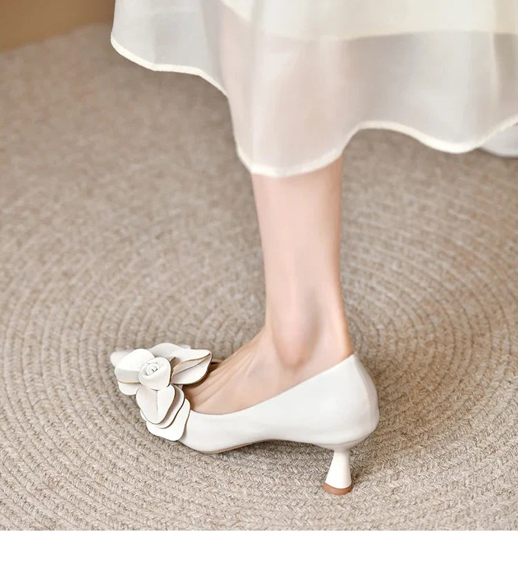Sexy Luxury Women's Pumps Bow 2025New Fashion Pointed Toe Dress Women Shoes Flowers Party Single Shoes Women High Heels