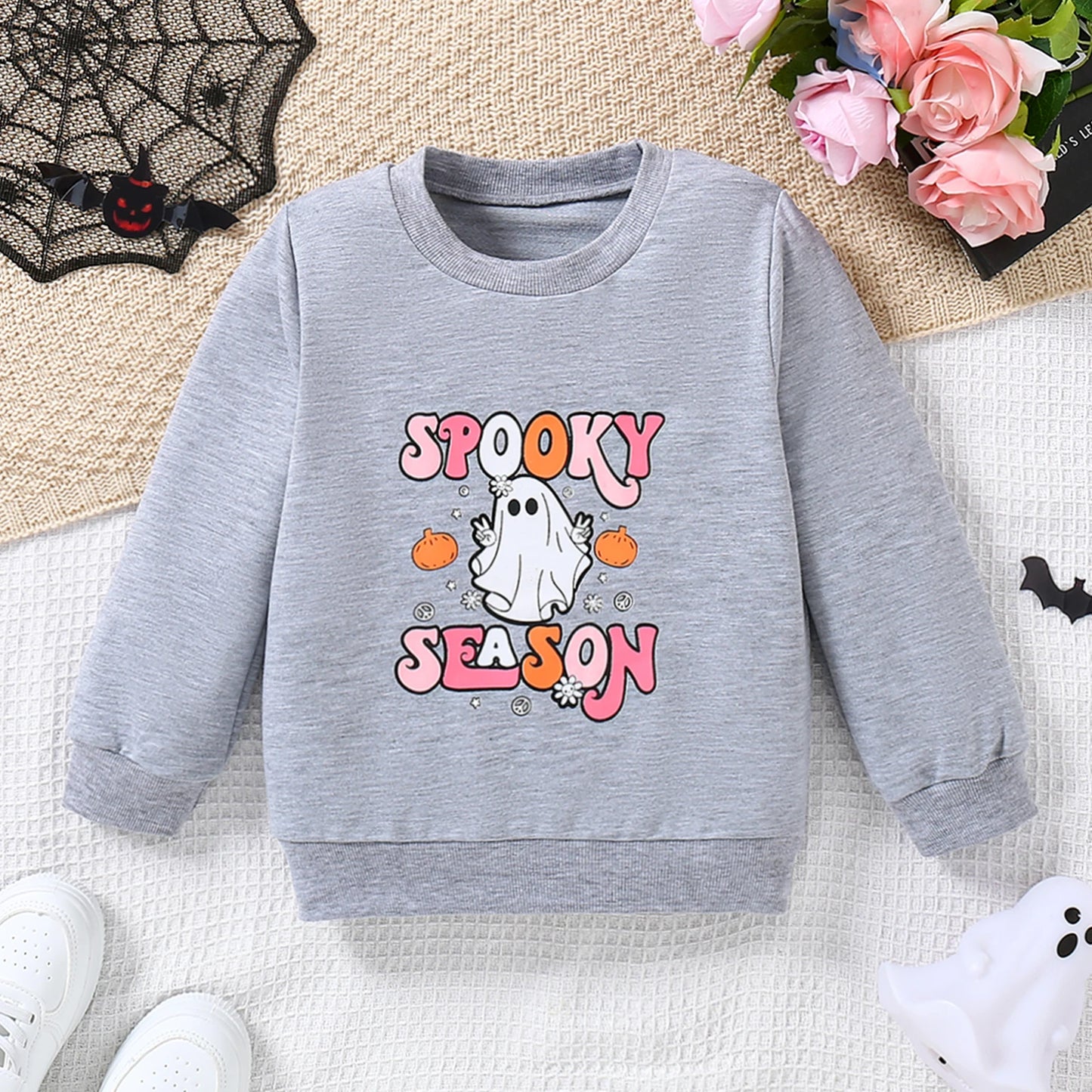 Autumn Halloween Hoodie Baby Girls Cute Cartoon Letter Print Ghost Pumpkin Long Sleeved T-Shirt