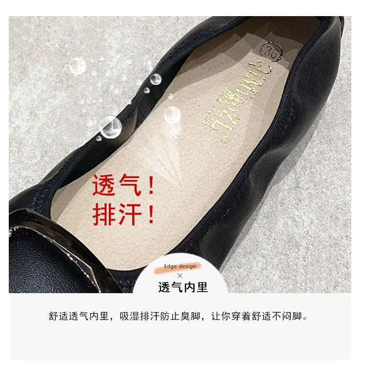 Flats Crystal Square Metal Buckle Foldable Ballet Flats Women Shoes Ballerina Cozy Soft Bottom Moccasins Plus Size 34-43 Loafers