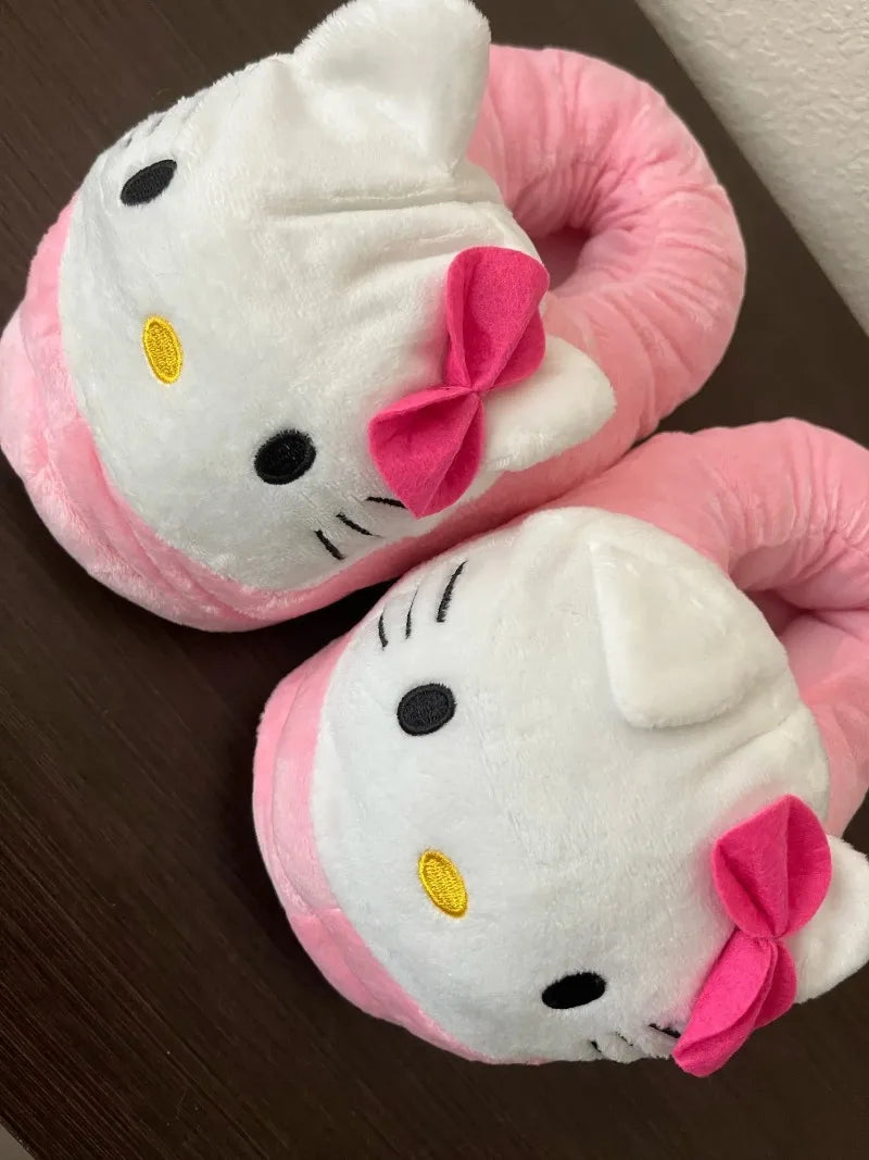 Hello Kitty Cotton Warm Slipper Anime Sanrio Autumn Winter Indoor Shoes Stuffed Doll Girl Women Plush Home Slipper Birthday Gift