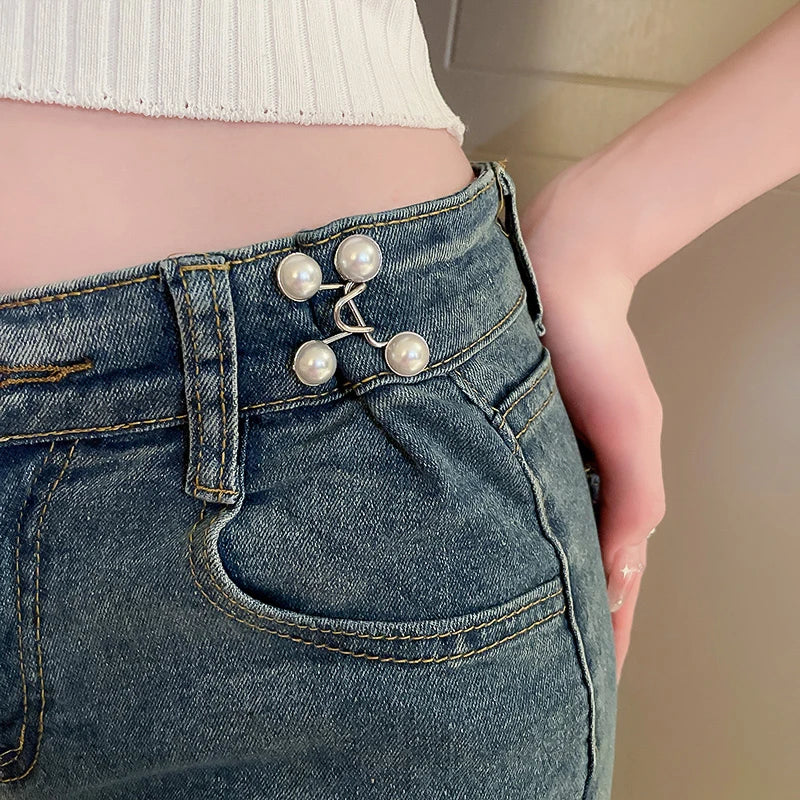 2pcs Skirt Pants Tighten Waist Brooches Jeans Adjustable Waist Clip Button Pearl Women's Brooch Set DIY Clothing Accessories