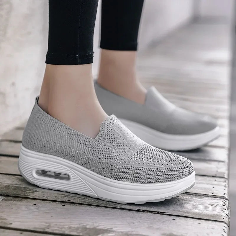 Increase Women Shoes   Wedges Platform Ladies Sneakers  Air Cushion Mesh Up Stretch Sneakers Low-Top Running Shoes for Women