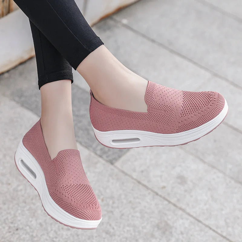 Increase Women Shoes   Wedges Platform Ladies Sneakers  Air Cushion Mesh Up Stretch Sneakers Low-Top Running Shoes for Women