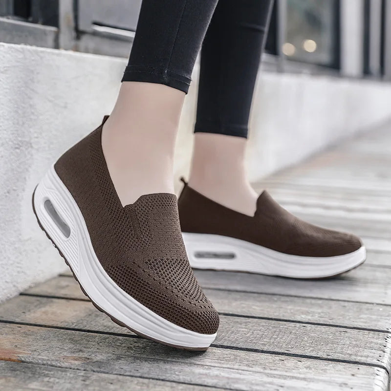 Increase Women Shoes   Wedges Platform Ladies Sneakers  Air Cushion Mesh Up Stretch Sneakers Low-Top Running Shoes for Women