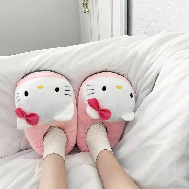 Hello Kitty Cotton Warm Slipper Anime Sanrio Autumn Winter Indoor Shoes Stuffed Doll Girl Women Plush Home Slipper Birthday Gift