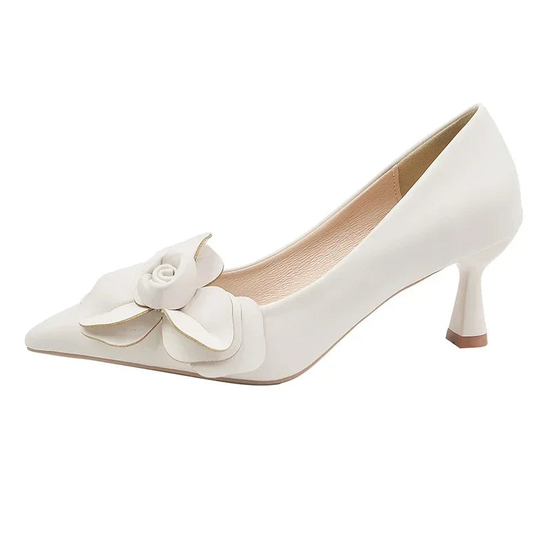 Sexy Luxury Women's Pumps Bow 2025New Fashion Pointed Toe Dress Women Shoes Flowers Party Single Shoes Women High Heels