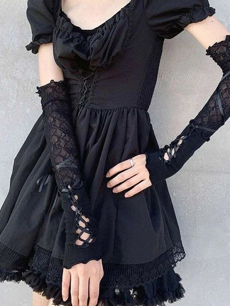 Lace Fingerless Strapping Arm Sleeve Sunscreen Sleeve Elastic Arm Warmers Lace-Up Sun Protection Cuff Bow Tie Long DIY Gloves