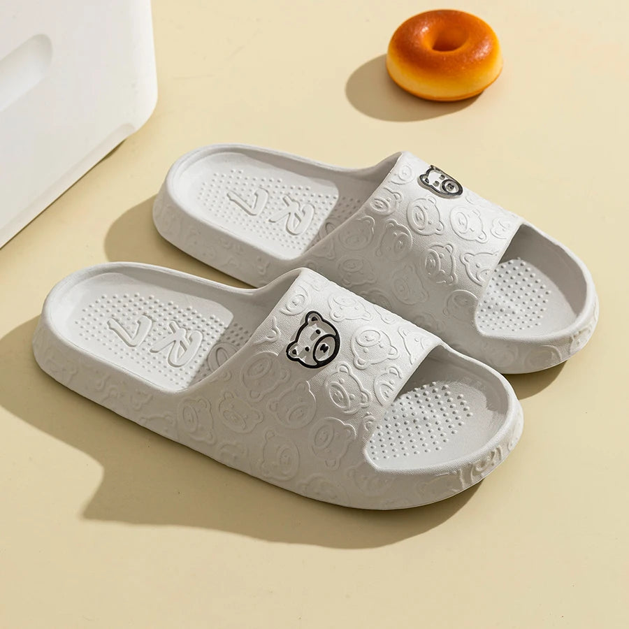 Women's Slippers Summer Printting Cute Bear Indoor Bathroom Anti-slip Soft Sole Couple Lightness Comfortable Men Leisure Shoes