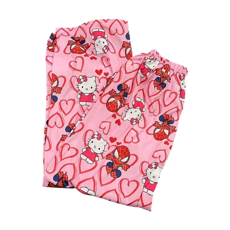 Hello Kitty Spider-Man anime pajama Pants Y2K cartoon loose slacks Family clothing Couple pants Girl gift