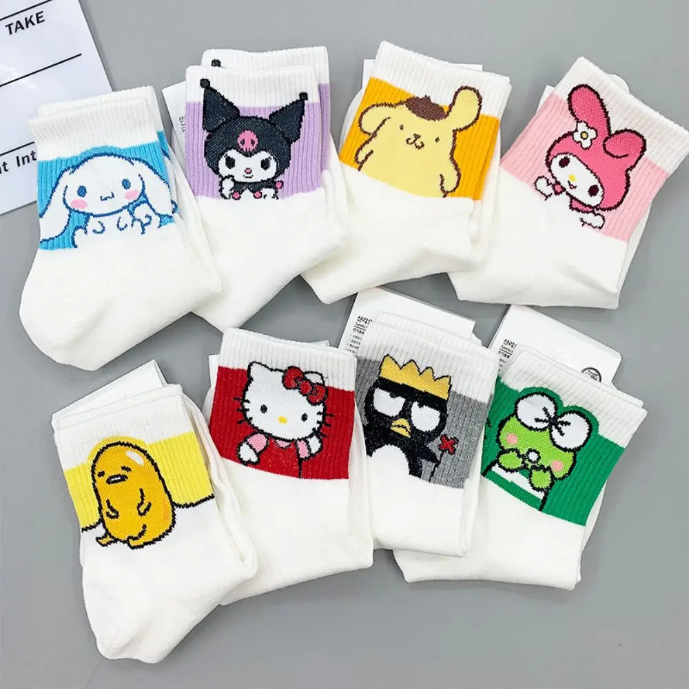 Hello Kitty Y2K Socks for Girls Medium Kuromi Cinnamoroll Socks Kawaii Sanrio Melody Socks Rosered Black White Sock Women Female