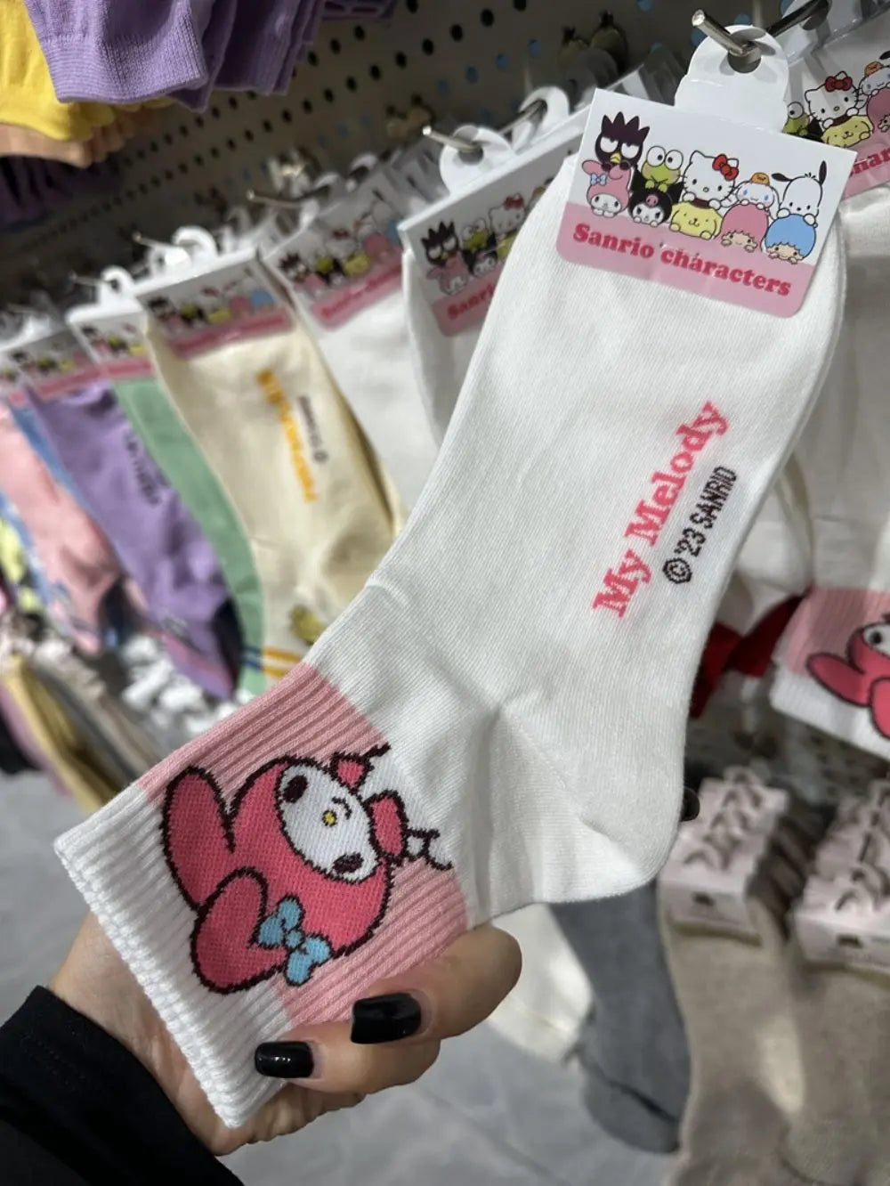 Hello Kitty Y2K Socks for Girls Medium Kuromi Cinnamoroll Socks Kawaii Sanrio Melody Socks Rosered Black White Sock Women Female