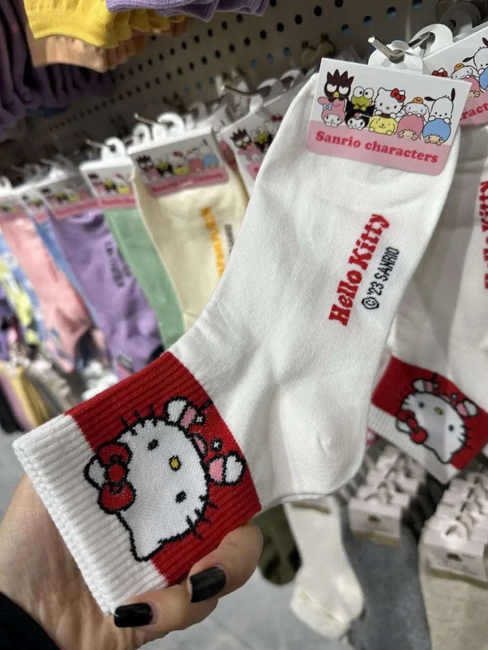 Hello Kitty Y2K Socks for Girls Medium Kuromi Cinnamoroll Socks Kawaii Sanrio Melody Socks Rosered Black White Sock Women Female