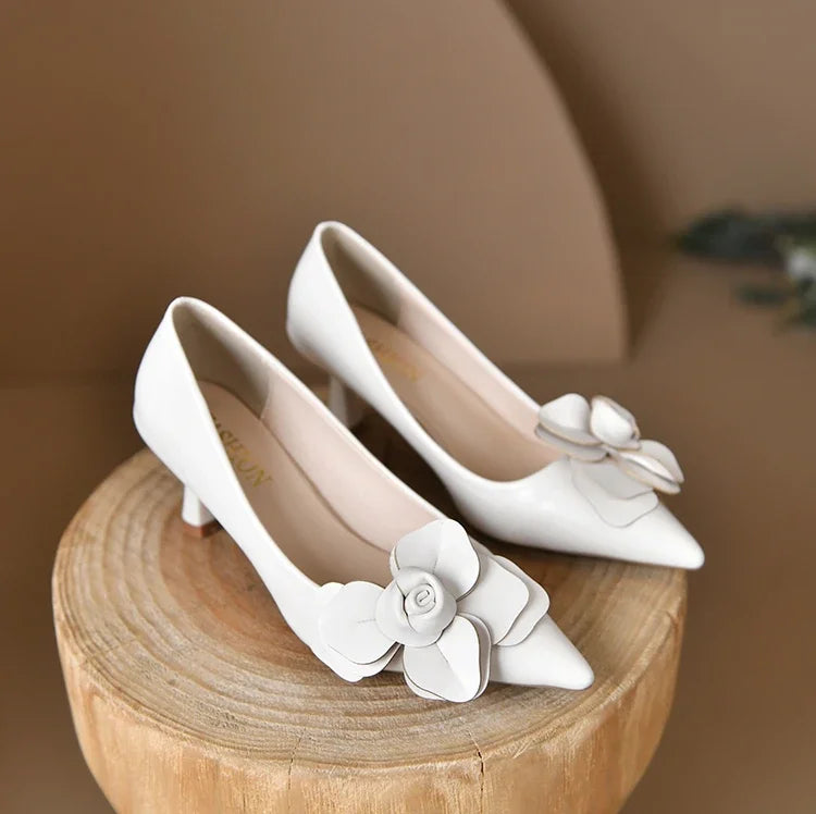 Sexy Luxury Women's Pumps Bow 2025New Fashion Pointed Toe Dress Women Shoes Flowers Party Single Shoes Women High Heels