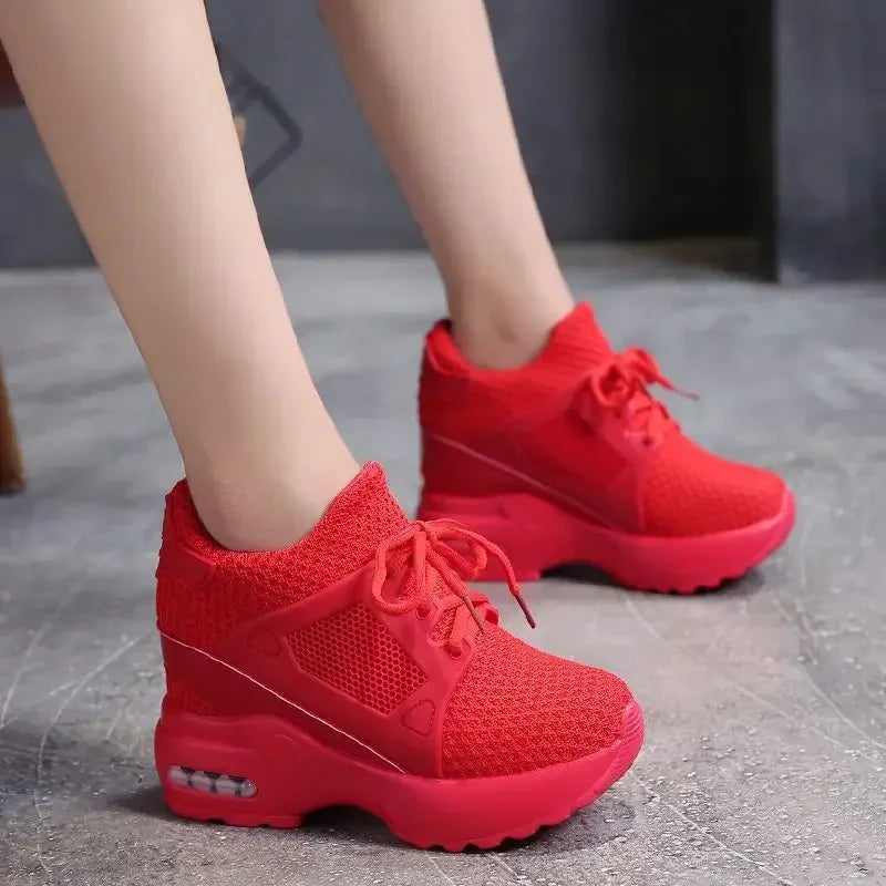 Fashion Women Sneakers Platform Shoes Wedge Women Shoes Breathable Net 9cm High Heel Ladies Walking Shoes Zapatillas De Mujer