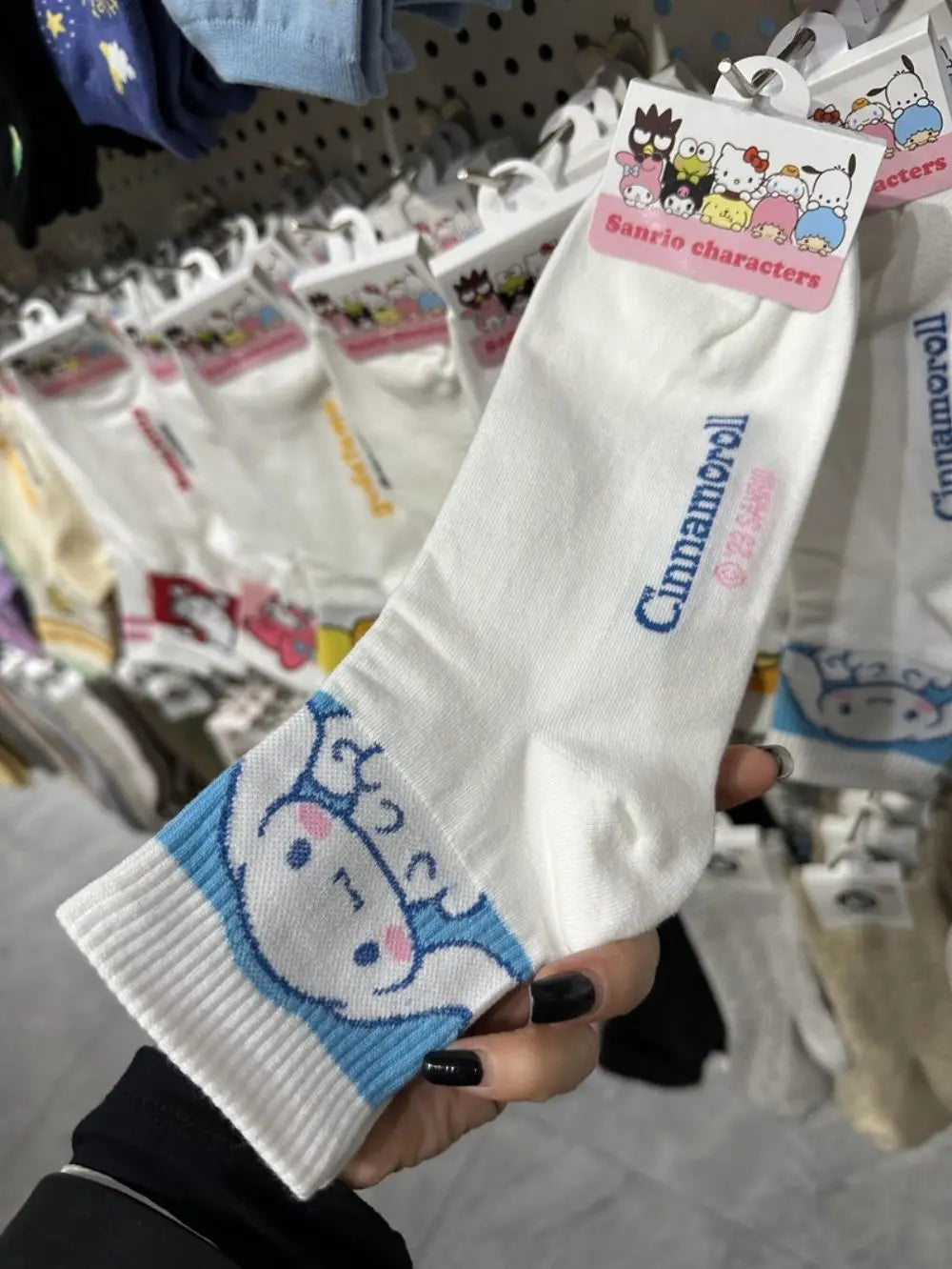 Hello Kitty Y2K Socks for Girls Medium Kuromi Cinnamoroll Socks Kawaii Sanrio Melody Socks Rosered Black White Sock Women Female