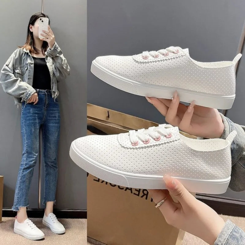 2024 New Flat Shoe Sneakers for Women Shoes Breathable Women's Casual Female Comfor Sneakers Lace Up Solid Color