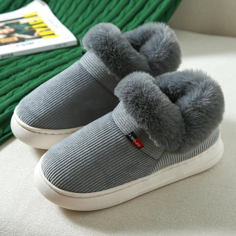 Kidmi Winter Women Shoes Casual House Shoes For Men 2024 Outdoor Warm Cotton Shoes For Women Indoor Plush Padded Slippers Female