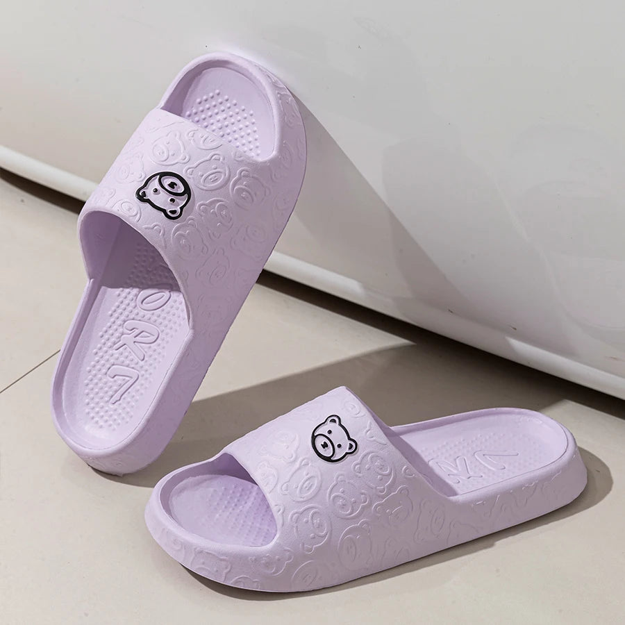 Women's Slippers Summer Printting Cute Bear Indoor Bathroom Anti-slip Soft Sole Couple Lightness Comfortable Men Leisure Shoes