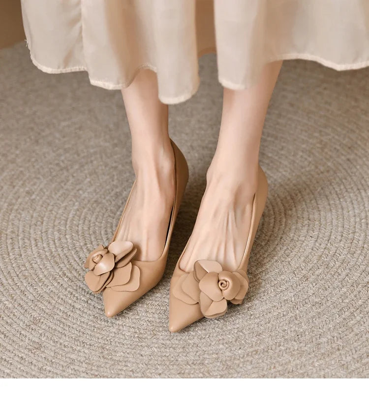 Sexy Luxury Women's Pumps Bow 2025New Fashion Pointed Toe Dress Women Shoes Flowers Party Single Shoes Women High Heels