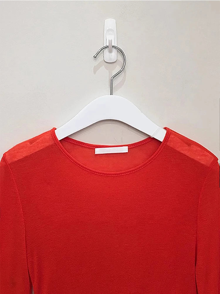 Sexy See-through Women T-Shirt Long Sleeve Korean Style Slim Basic Elasticity Tshirt Top Women's Clothing Solid T Shirts Femme