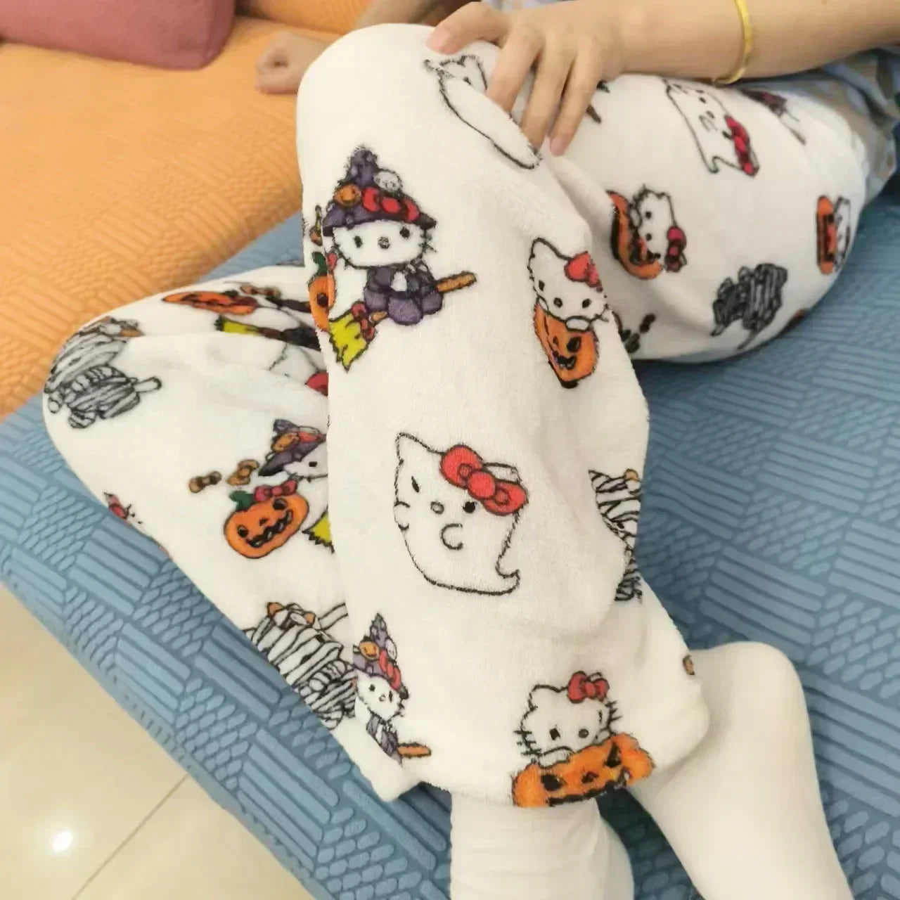 Thicken Hello Kitty Pajama Pants Sanrio Anime Fleece Double Elastic Fabric Soft Trousers Women Trousers Cartoon Birthday Gift