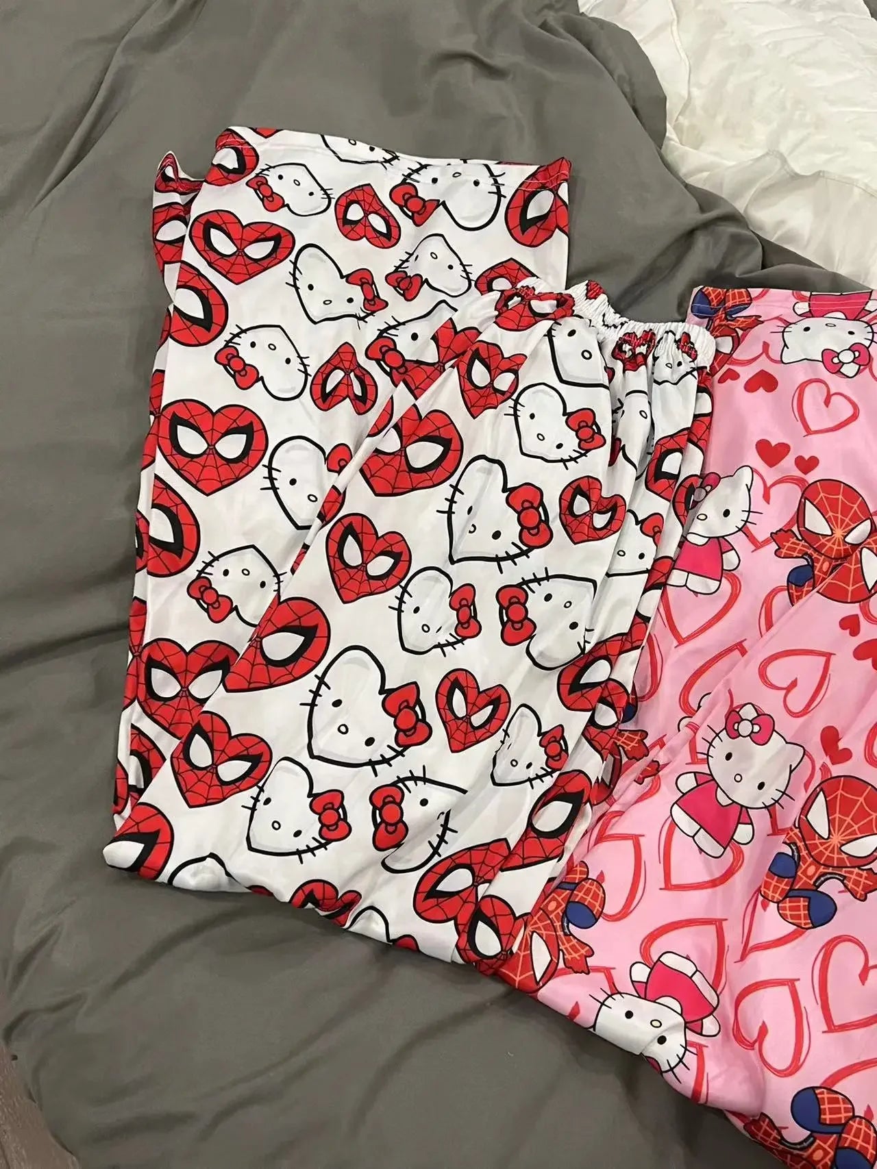 Hello Kitty Spider-Man anime pajama Pants Y2K cartoon loose slacks Family clothing Couple pants Girl gift