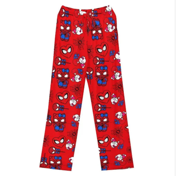 Hello Kitty Spider-Man anime pajama Pants Y2K cartoon loose slacks Family clothing Couple pants Girl gift