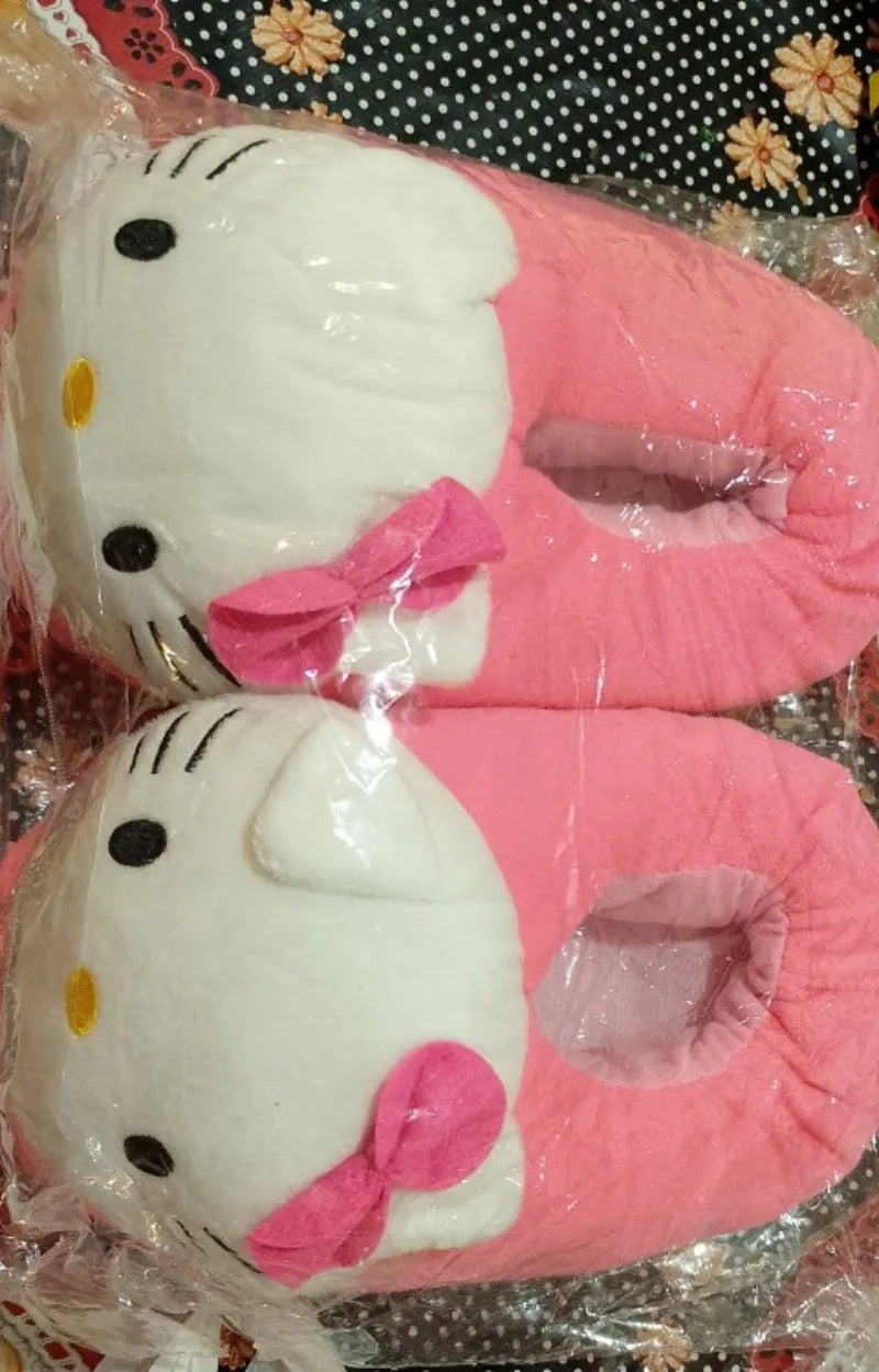 Hello Kitty Cotton Warm Slipper Anime Sanrio Autumn Winter Indoor Shoes Stuffed Doll Girl Women Plush Home Slipper Birthday Gift