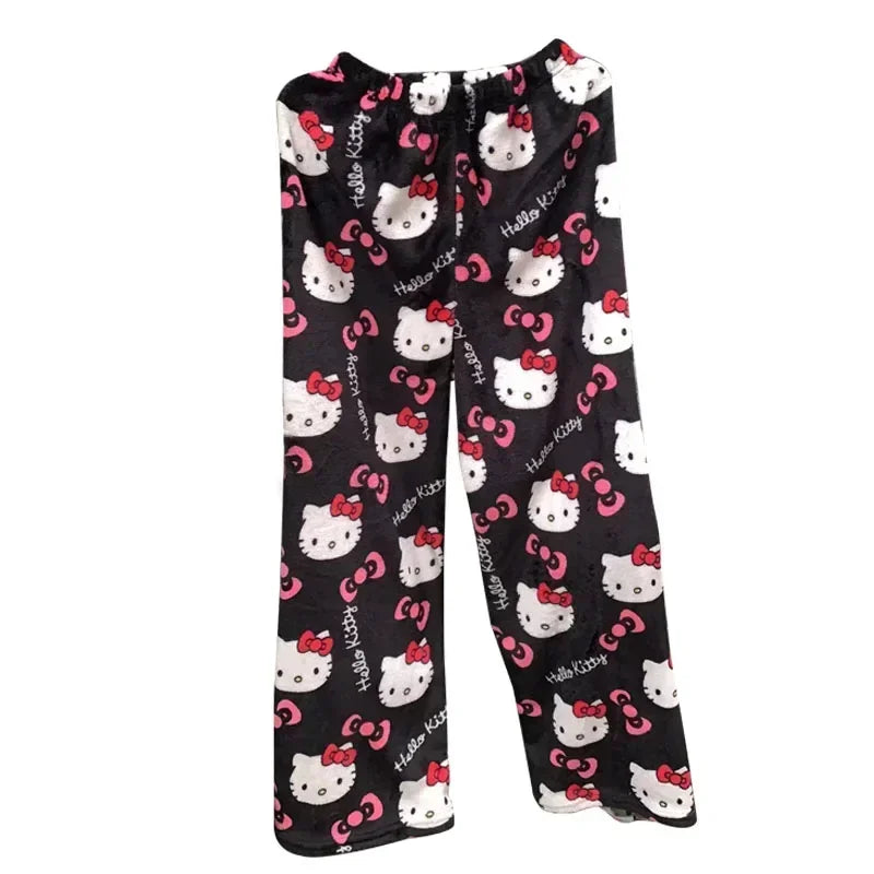 Thicken Hello Kitty Pajama Pants Sanrio Anime Fleece Double Elastic Fabric Soft Trousers Women Trousers Cartoon Birthday Gift