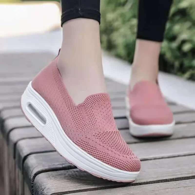 Increase Women Shoes   Wedges Platform Ladies Sneakers  Air Cushion Mesh Up Stretch Sneakers Low-Top Running Shoes for Women