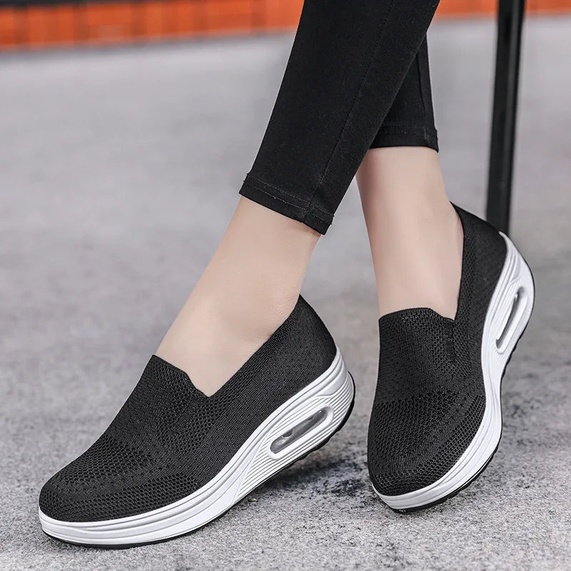 Increase Women Shoes   Wedges Platform Ladies Sneakers  Air Cushion Mesh Up Stretch Sneakers Low-Top Running Shoes for Women