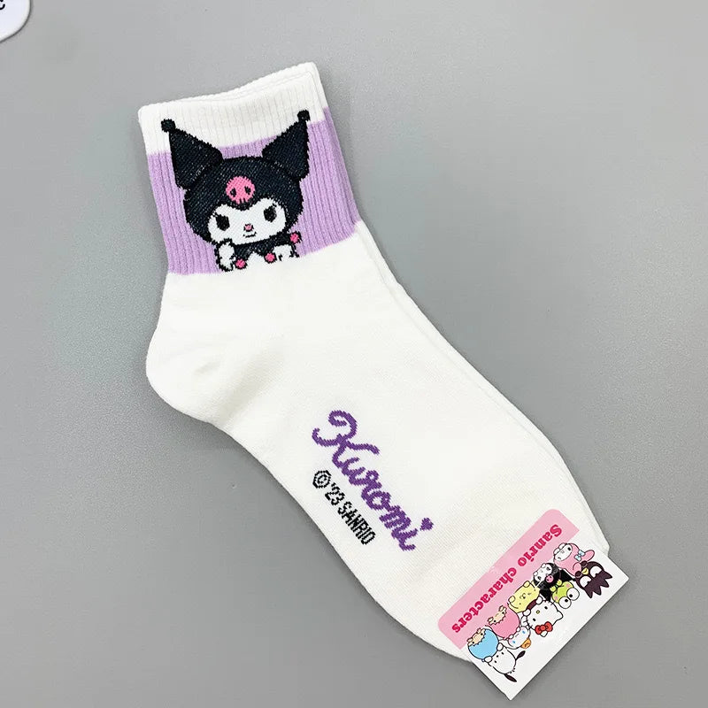 Hello Kitty Y2K Socks for Girls Medium Kuromi Cinnamoroll Socks Kawaii Sanrio Melody Socks Rosered Black White Sock Women Female