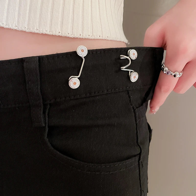 2pcs Skirt Pants Tighten Waist Brooches Jeans Adjustable Waist Clip Button Pearl Women's Brooch Set DIY Clothing Accessories