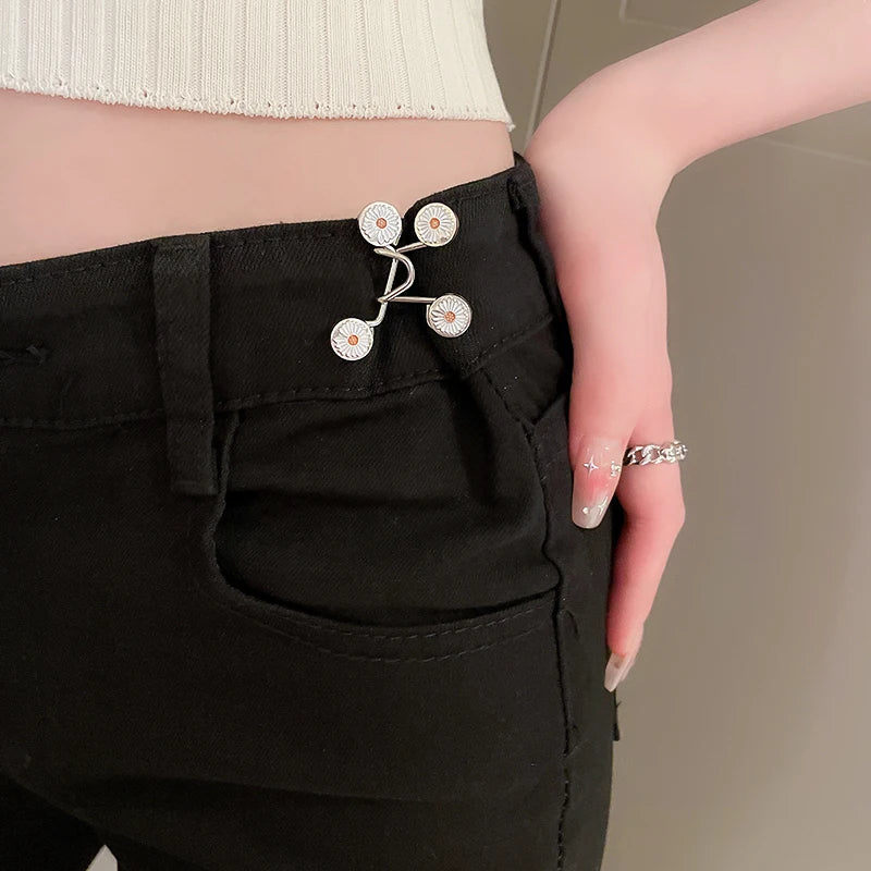 2pcs Skirt Pants Tighten Waist Brooches Jeans Adjustable Waist Clip Button Pearl Women's Brooch Set DIY Clothing Accessories