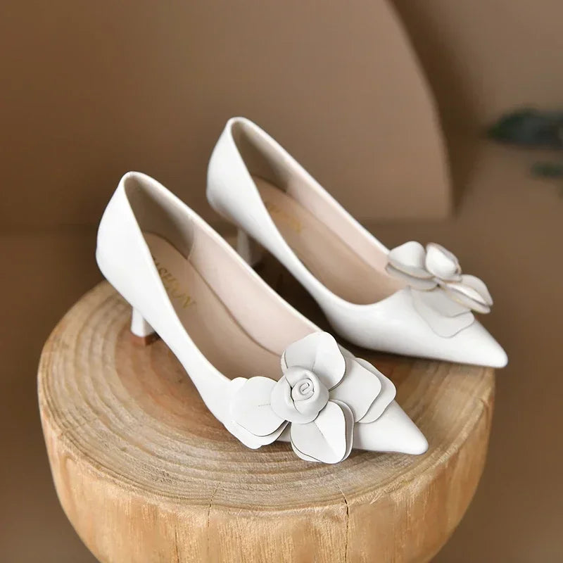 Sexy Luxury Women's Pumps Bow 2025New Fashion Pointed Toe Dress Women Shoes Flowers Party Single Shoes Women High Heels