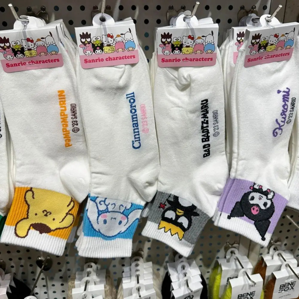 Hello Kitty Y2K Socks for Girls Medium Kuromi Cinnamoroll Socks Kawaii Sanrio Melody Socks Rosered Black White Sock Women Female