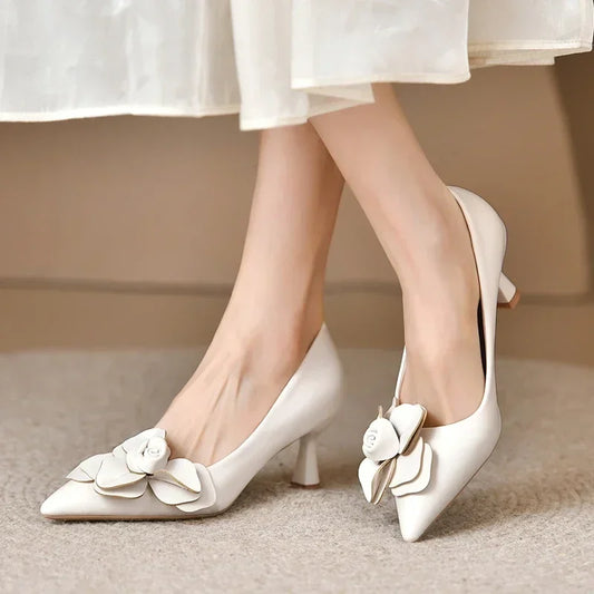 Sexy Luxury Women's Pumps Bow 2025New Fashion Pointed Toe Dress Women Shoes Flowers Party Single Shoes Women High Heels