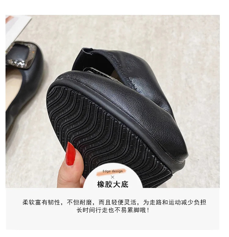 Flats Crystal Square Metal Buckle Foldable Ballet Flats Women Shoes Ballerina Cozy Soft Bottom Moccasins Plus Size 34-43 Loafers